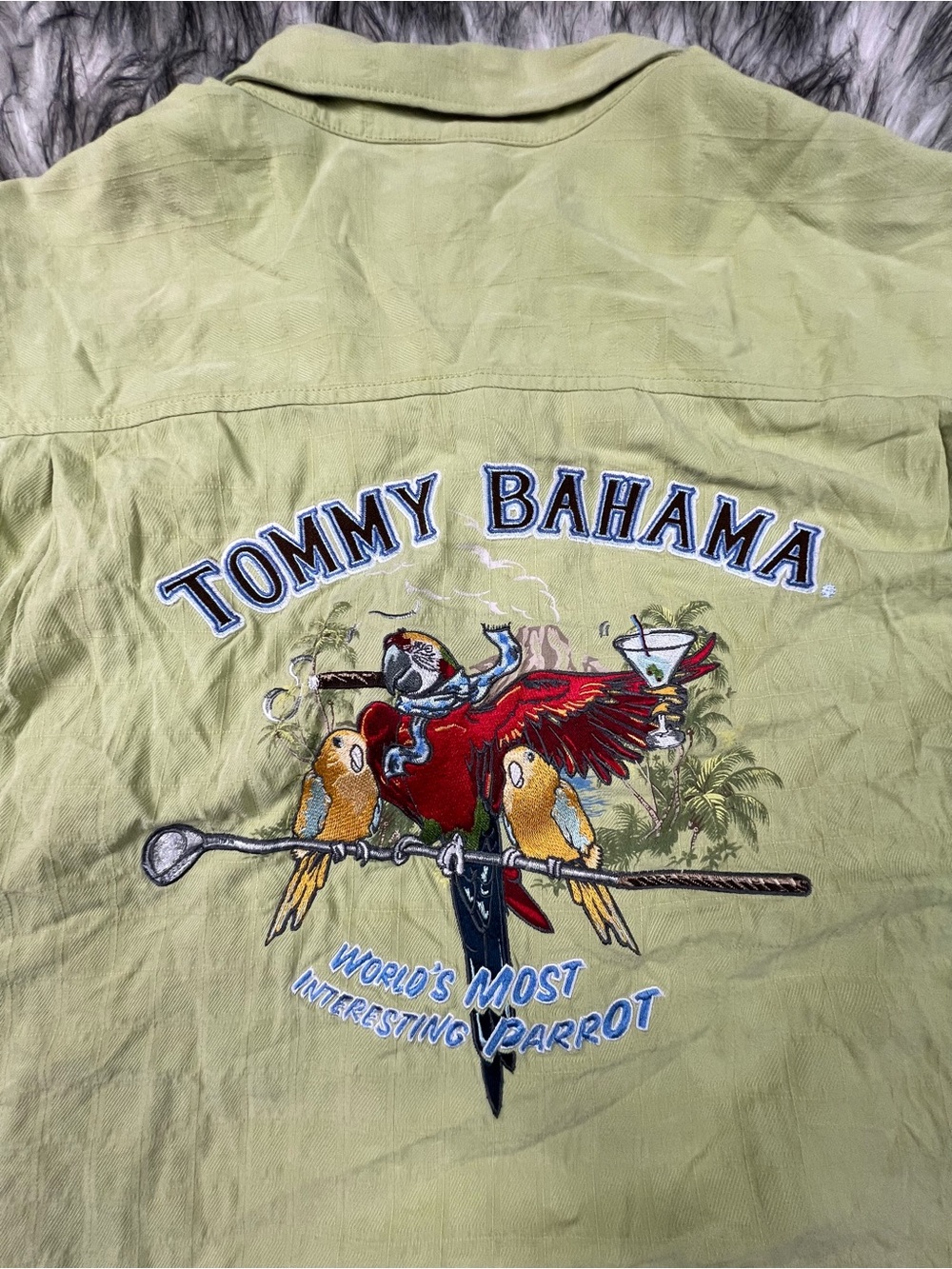 Tommy Bahama Light Green Parrot Embroidered Shirt